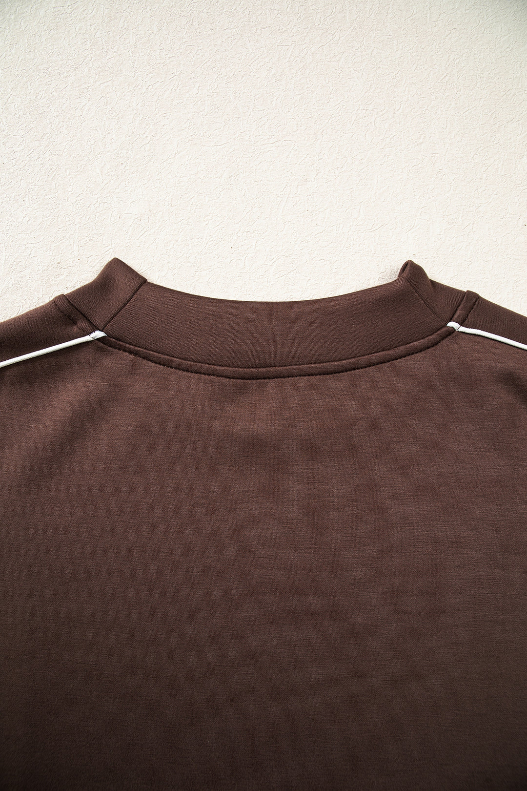 Coffee Sporty Piping Trim Mock Neck Pullover Relaxed 2pcs Pant Set
