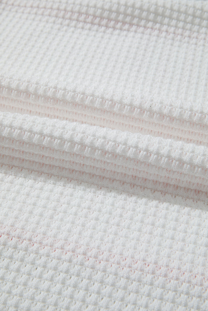 Pink Stripe Leopard Patchwork Waffle Knit Buttoned Plus Size Hoodie