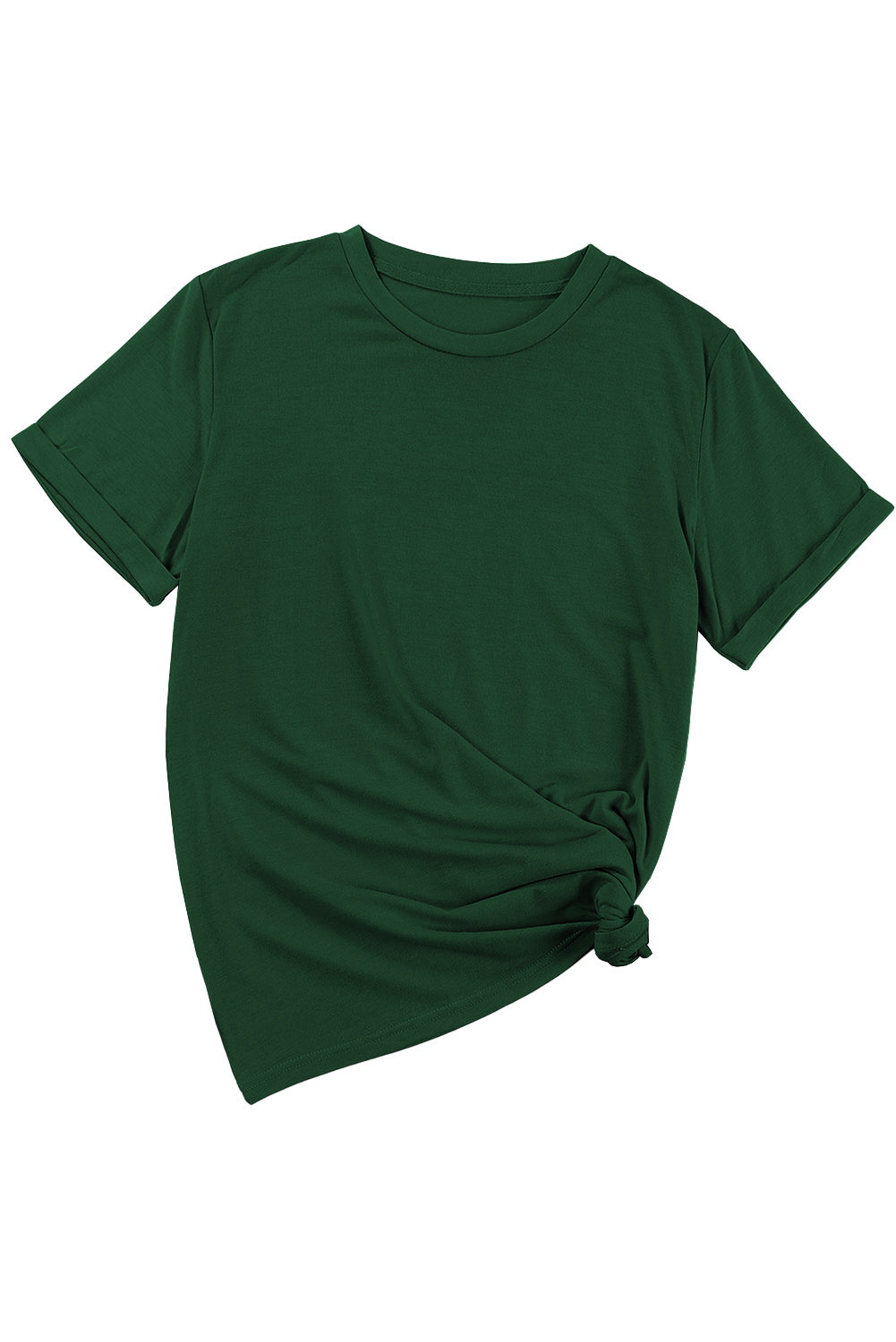 Green Casual Plain Crew Neck Tee