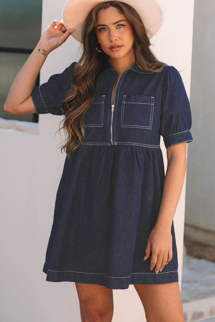 Melina Zipped up Denim Dress