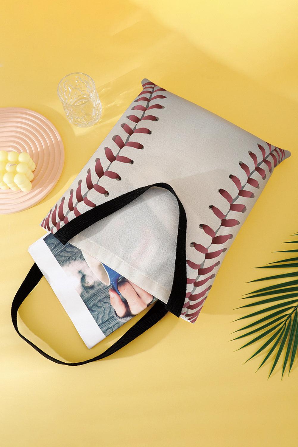 White Baseball Print Canvas Tote Bag