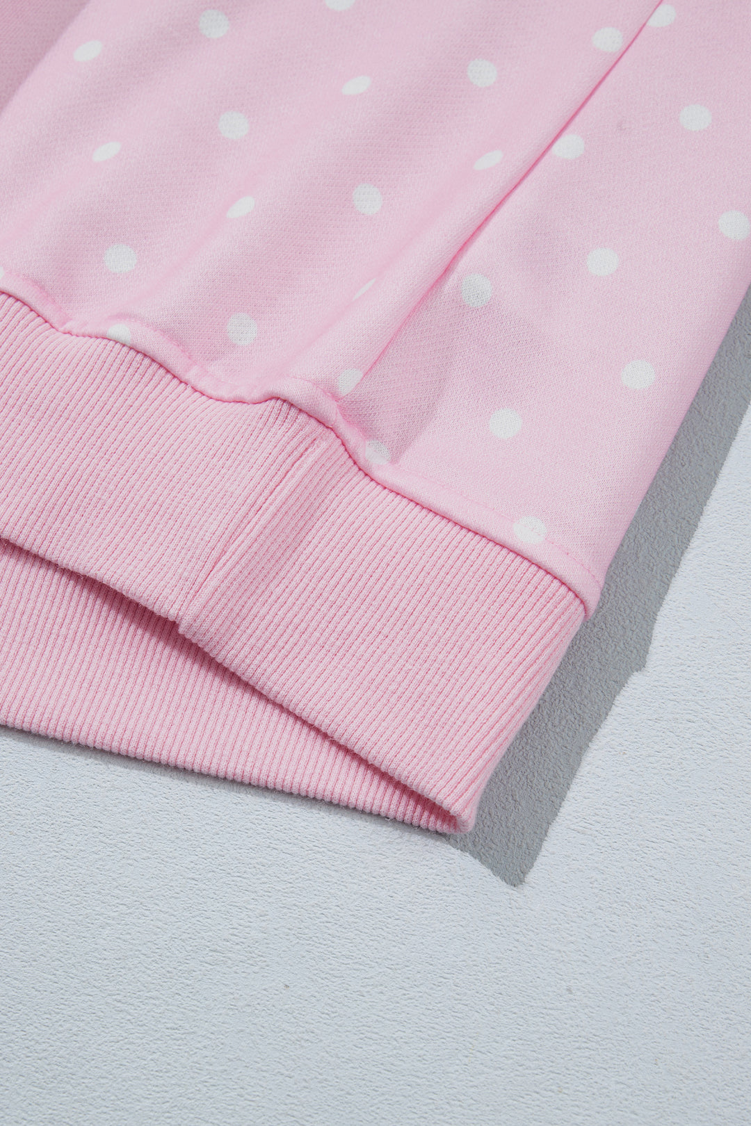 Pink Polka Dot Print Metal Button Collar Casual Pullover Sweatshirt