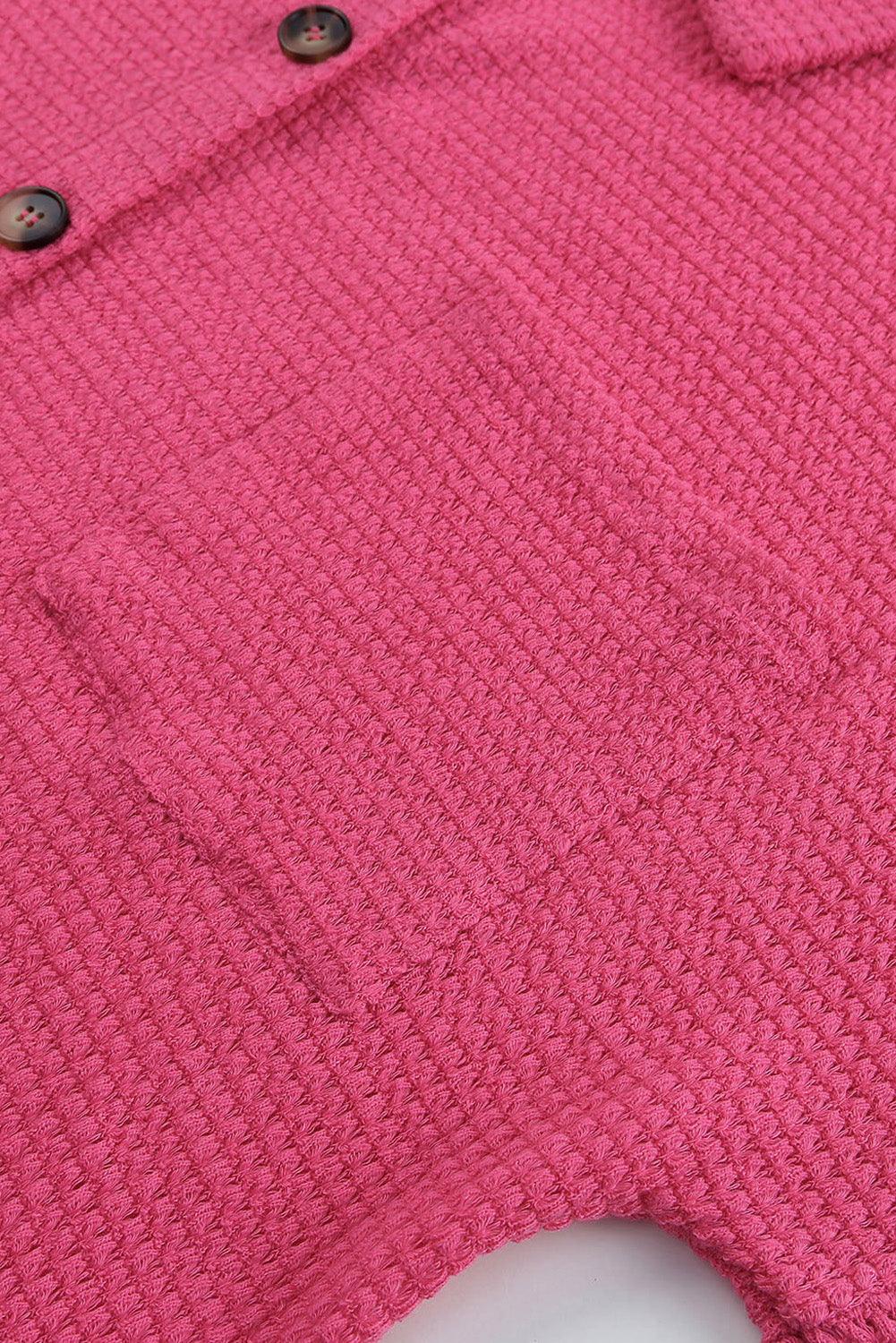 Pink Waffle Knit Button Up Casual Shirt