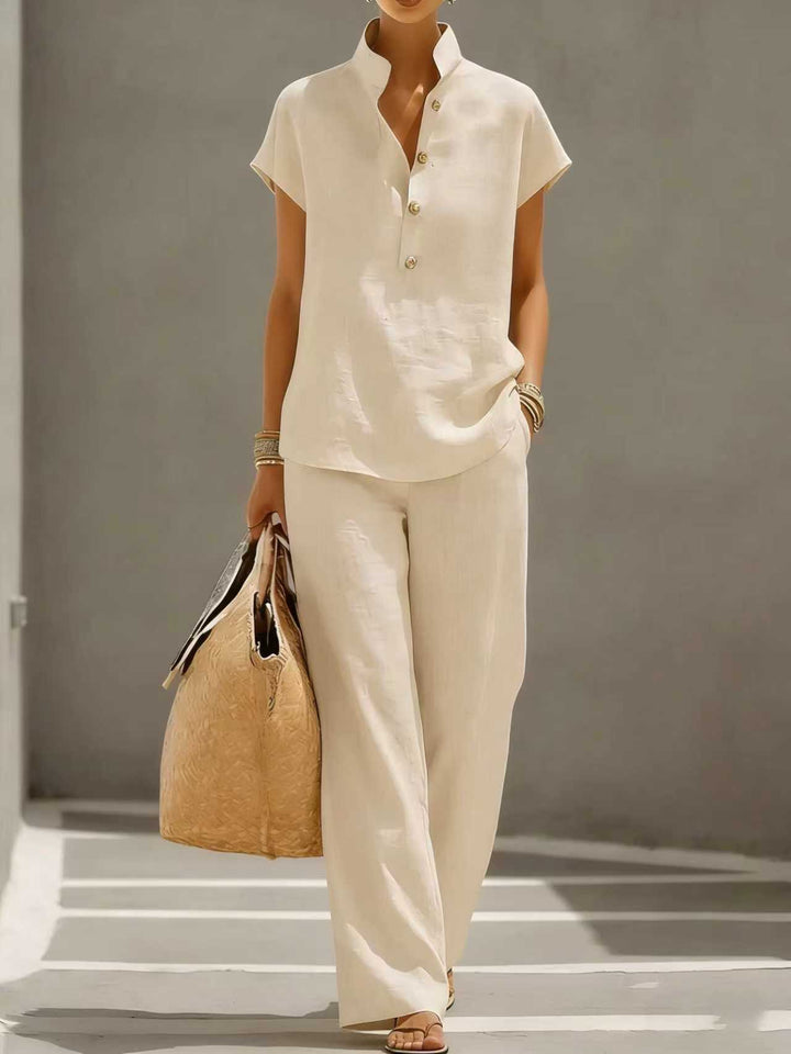 Cardigan &amp; Short Sleeve Top + Pants Three-Piece Set – Solid Color Casual Lounge