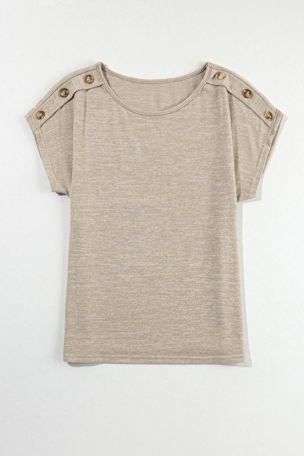 Smoke Gray Button Detail Batwing Sleeve Casual Tee