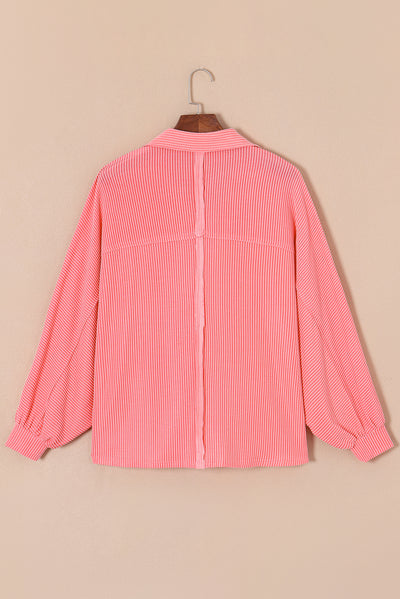 Pink Corded Flap Pocket Henley Top