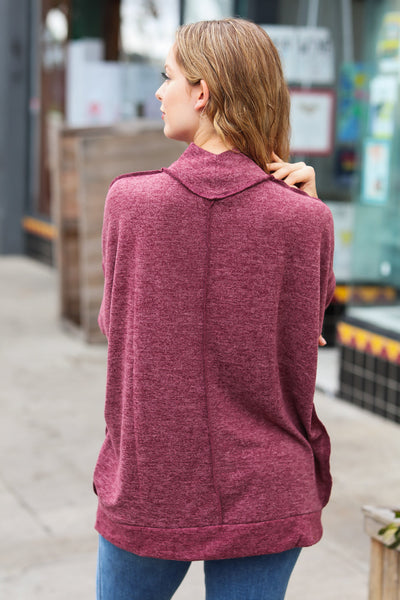 The Latest Edition Burgundy Brushed Mélange Mock Neck Sweater - Sybaritic Bags & Clothing