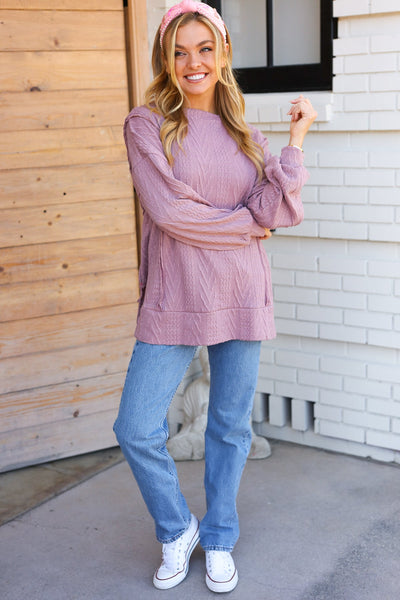Back To Basics Mauve Jacquard Cable Pullover Top - Sybaritic Bags & Clothing