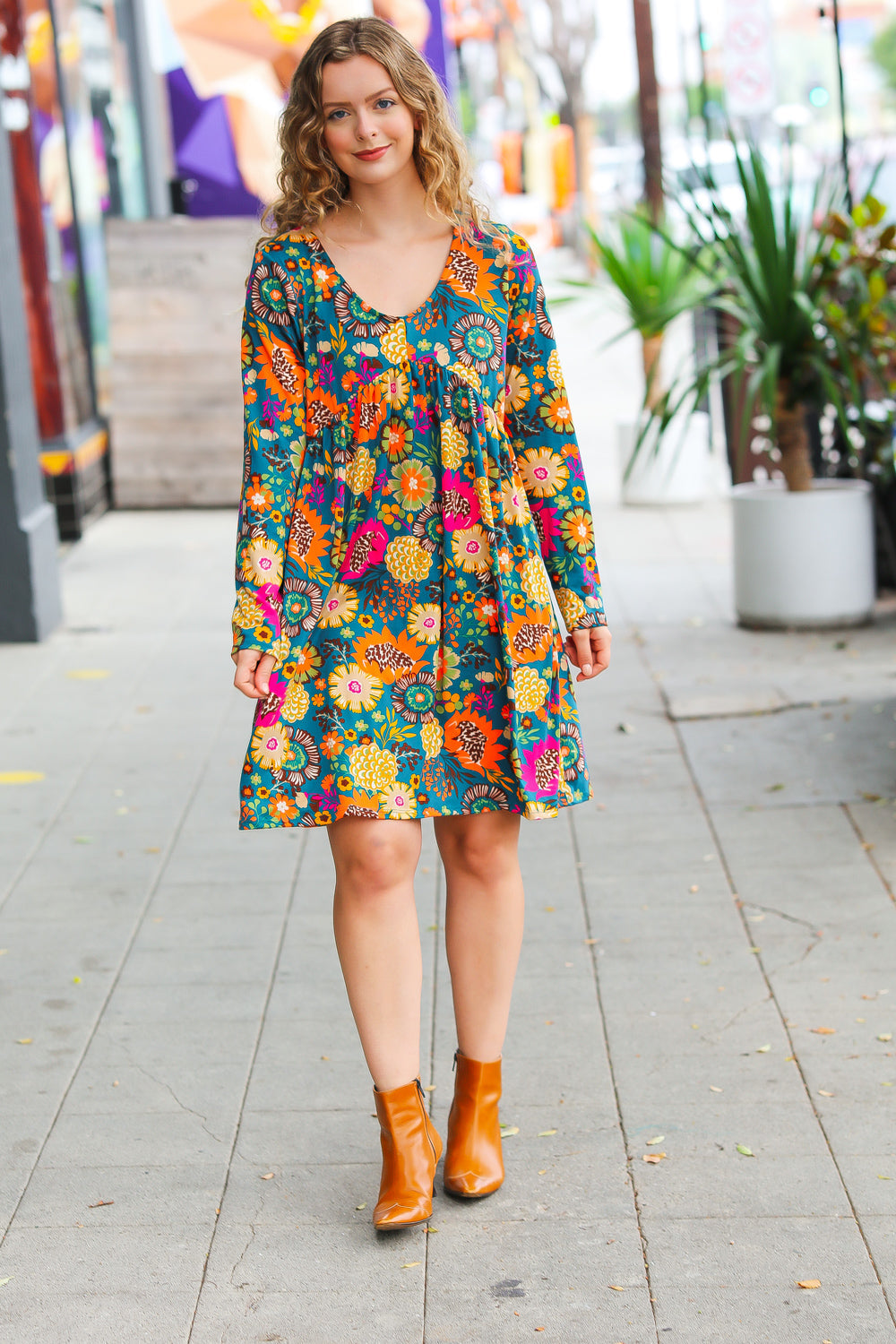 All About It Teal Vibrant Floral Pocketed Dress - Sybaritic Bags & Clothing