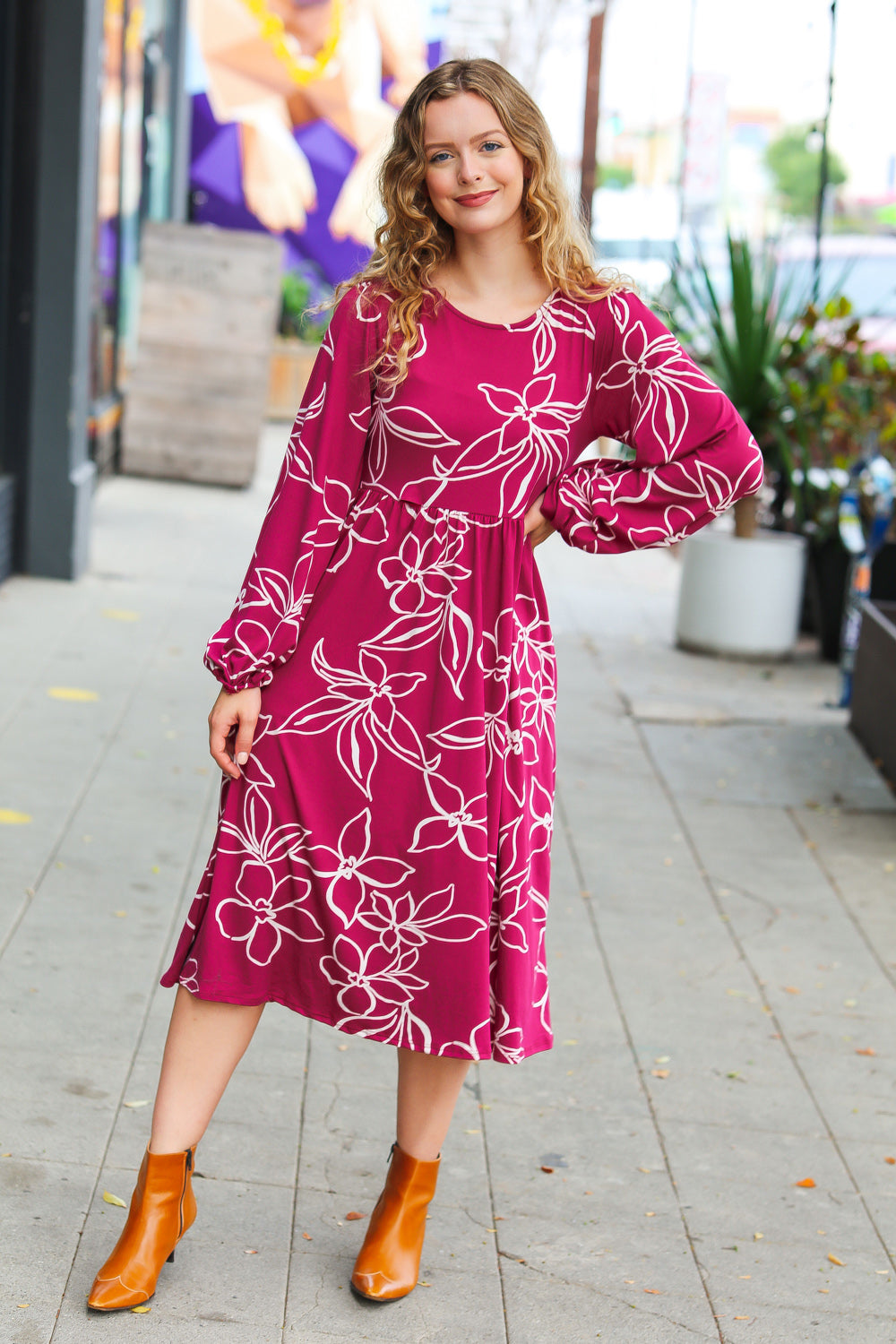 Sangria Fit & Flare Floral Print Midi Dress - Sybaritic Bags & Clothing