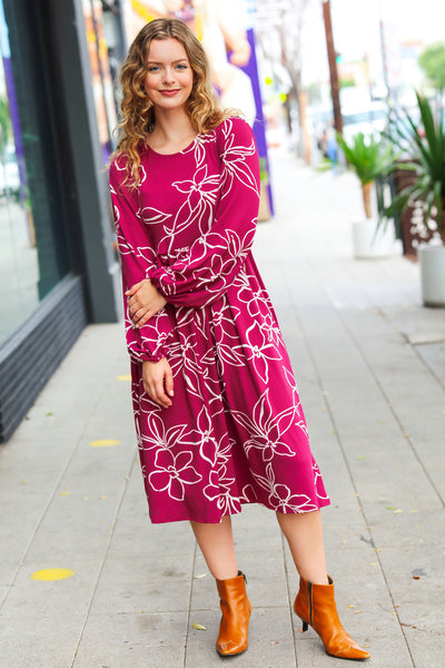 Sangria Fit & Flare Floral Print Midi Dress - Sybaritic Bags & Clothing
