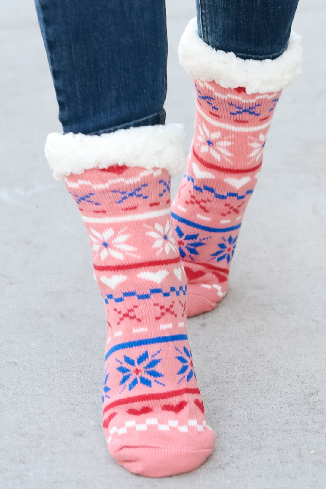Blush Holiday Sherpa Traction Bottom Slipper Socks - Sybaritic Bags & Clothing