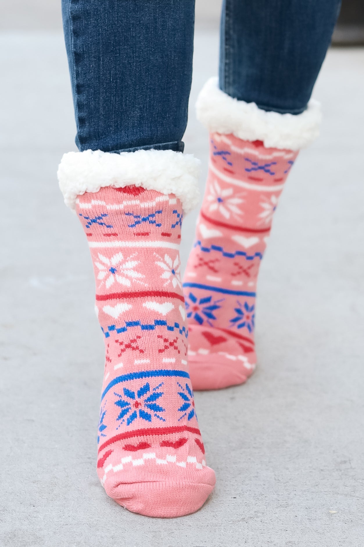 Blush Holiday Sherpa Traction Bottom Slipper Socks - Sybaritic Bags & Clothing