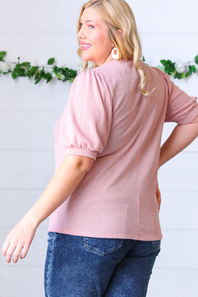Baby Pink Puff Sleeve Two Tone Sweater Top - Sybaritic Bags & Clothing