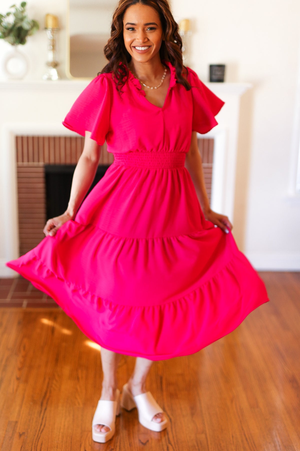 Hello Beautiful Fuchsia Fit & Flare Smocked Waist Maxi Dress