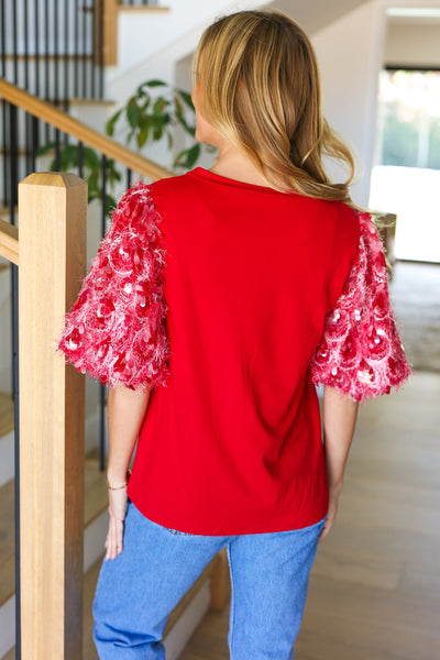 Come To Me Red Sequin Puff Short Sleeve Top - Sybaritic Bags & Clothing