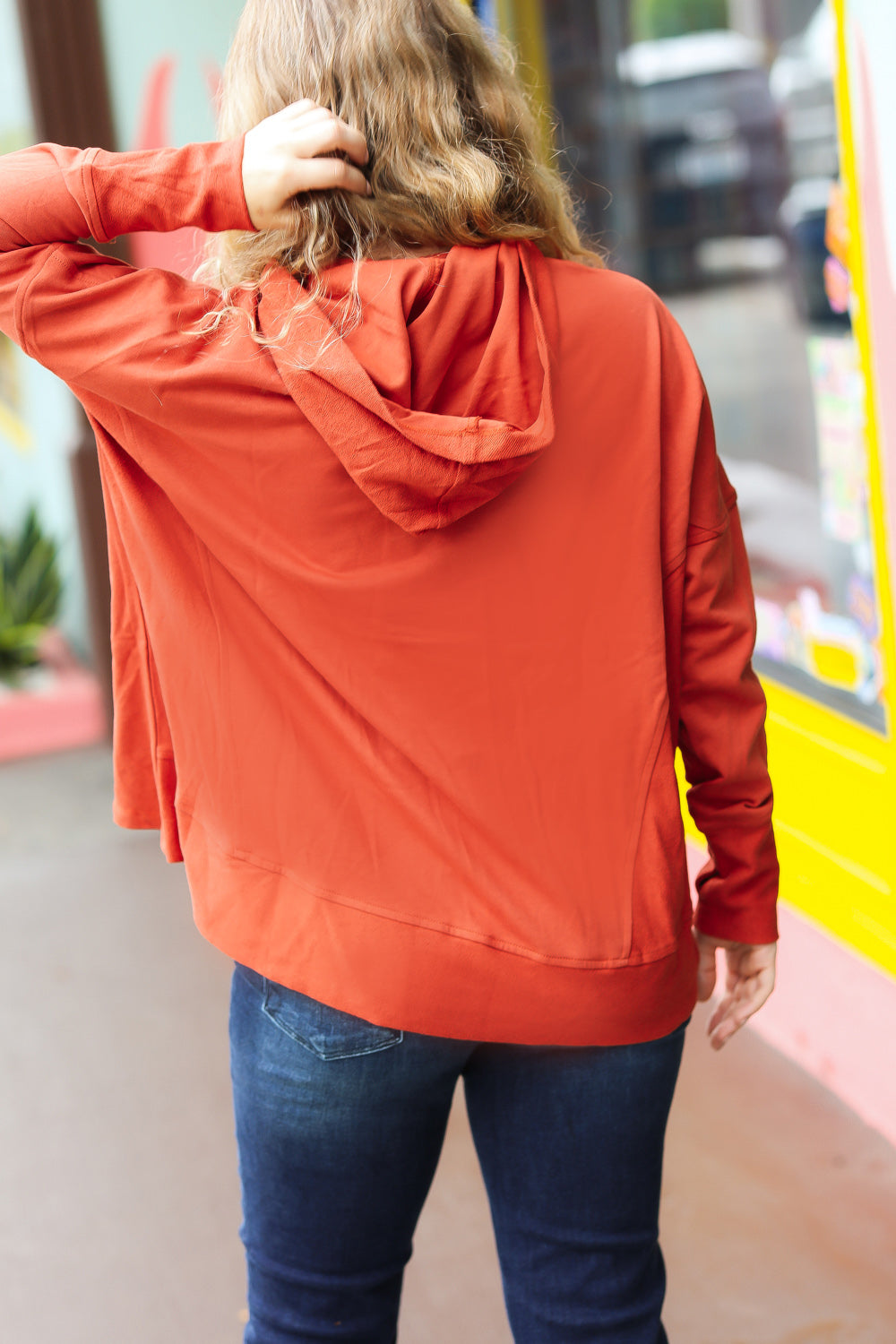 The Slouchy Terracotta French Terry Snap Button Hoodie - Sybaritic Bags & Clothing
