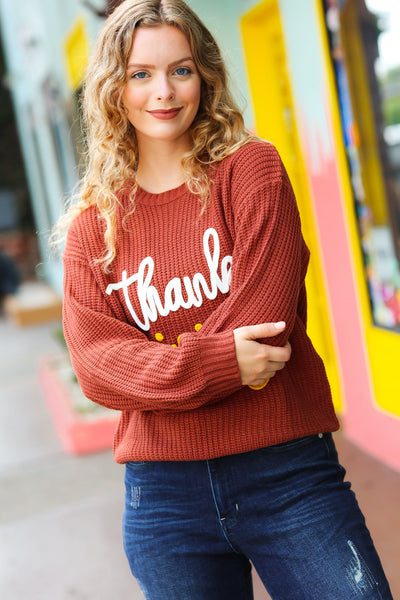 All I Want Thanksgiving Pop Up Embroidery Chunky Sweater - Sybaritic Bags & Clothing