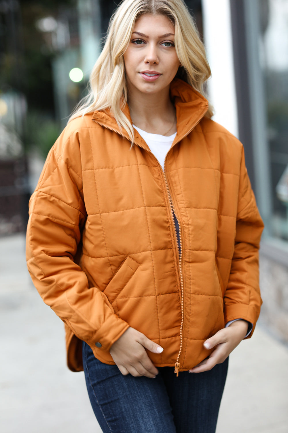 Eyes On You Butterscotch Quilted Puffer Jacket - Sybaritic Bags & Clothing