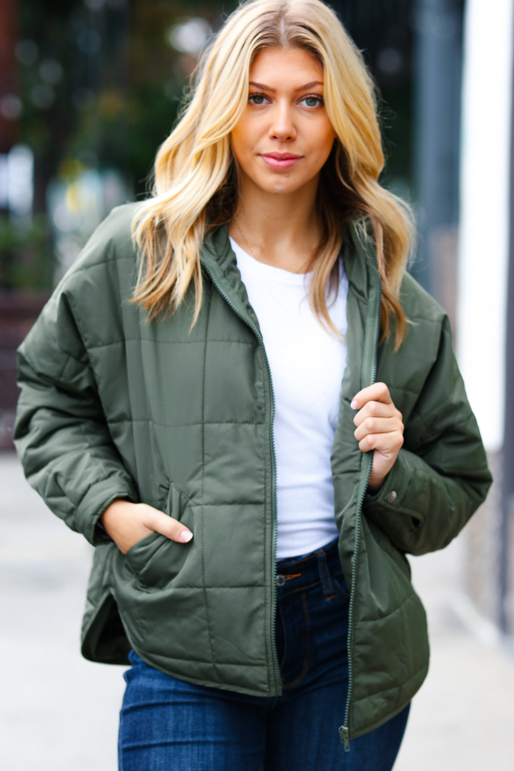Eyes On You Olive Quilted Puffer Jacket - Sybaritic Bags & Clothing