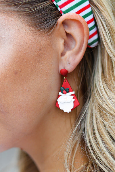 Red Santa Triangle Clay Dangle Earrings - Sybaritic Bags & Clothing