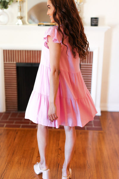 Baby Pink Embroidered Tiered Lined Dress - Sybaritic Bags & Clothing