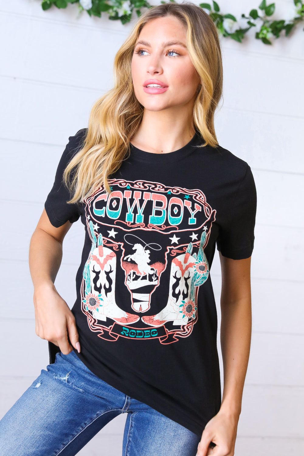 Black Cotton COWBOY Longhorn Graphic Tee - Sybaritic Bags & Clothing