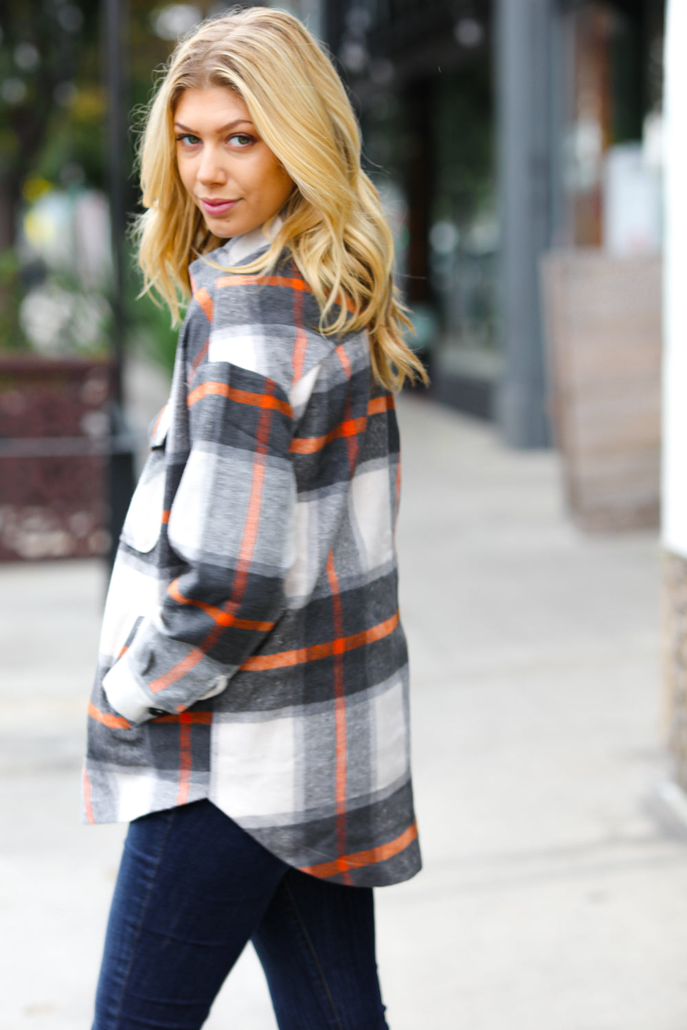 Charcoal & Rust Plaid Flannel Button Down Oversized Jacket - Sybaritic Bags & Clothing