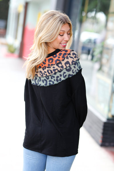 Black Multicolor Leopard Waffle Out Seam Top - Sybaritic Bags & Clothing