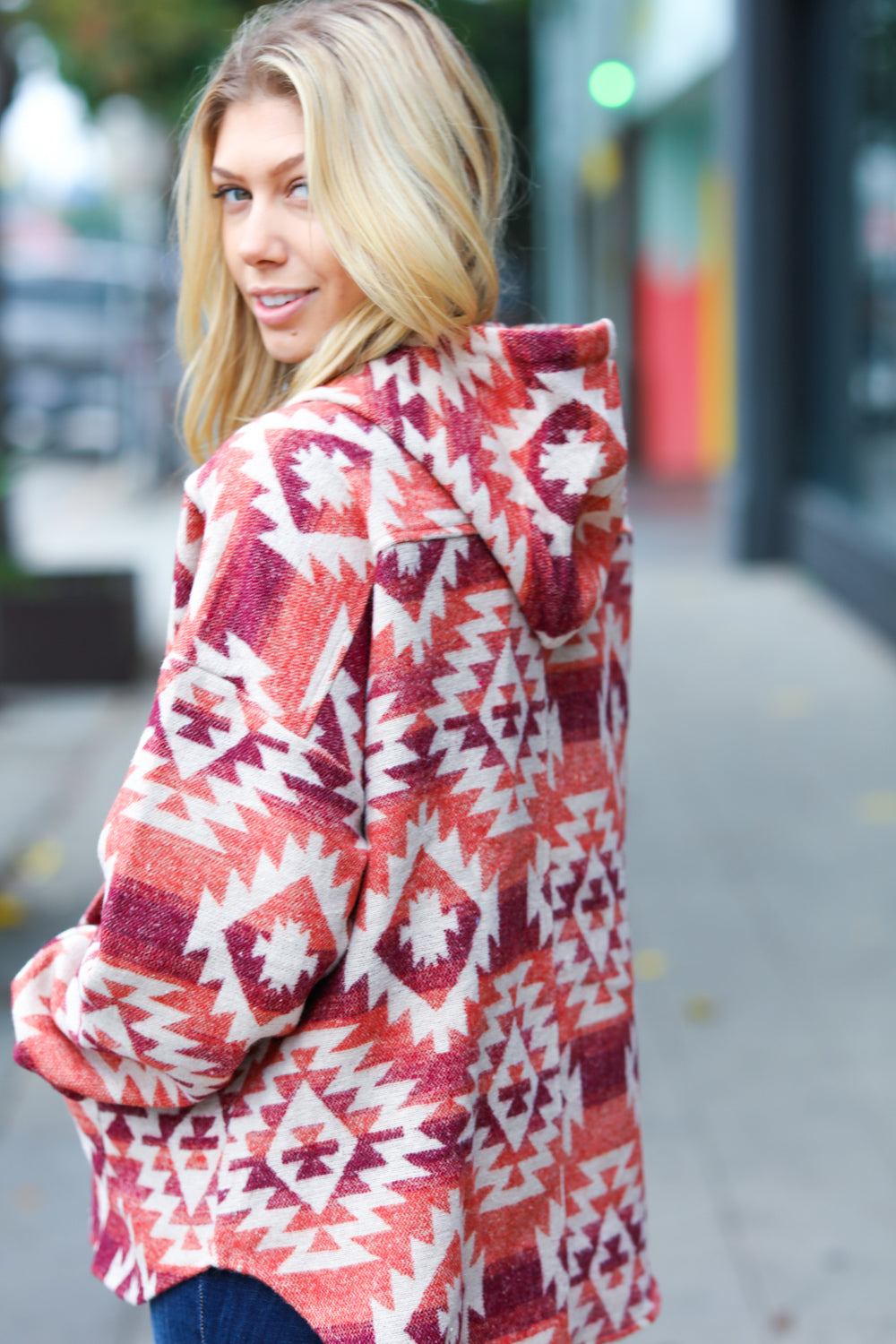 Fall For You Rust & Burgundy Aztec Half Zip High Neck Hoodie - Sybaritic Bags & Clothing