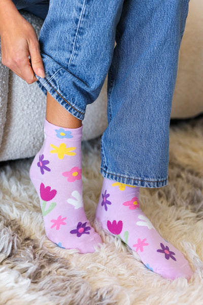 Orchid Floral Ankle Socks - Sybaritic Bags & Clothing