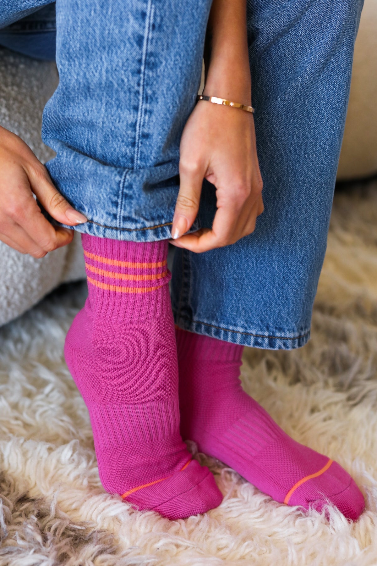 Fuchsia Sporty Ankle Socks - Sybaritic Bags & Clothing