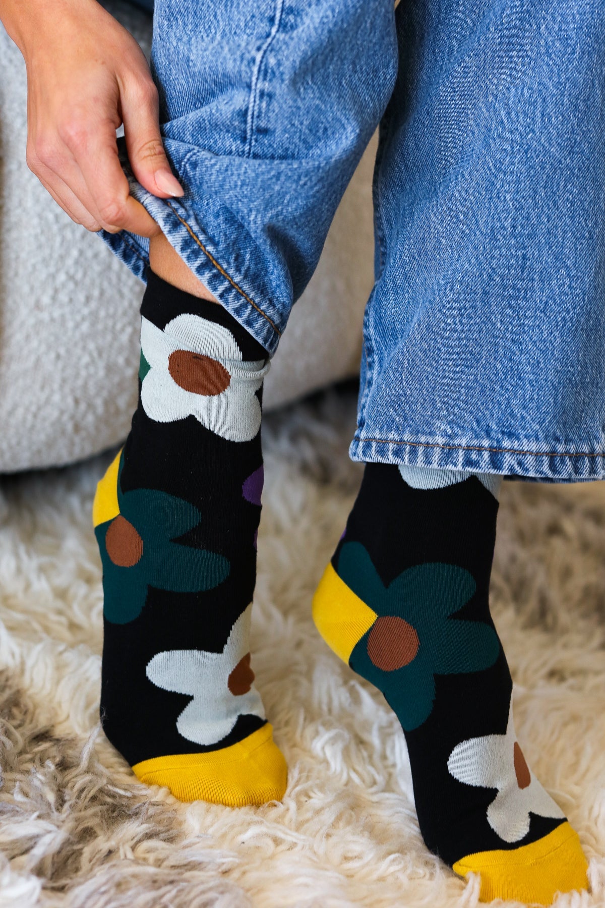Black Floral Ankle Socks - Sybaritic Bags & Clothing