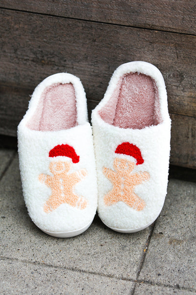 Holiday Gingerbread Print Fleece Slippers - Sybaritic Bags & Clothing