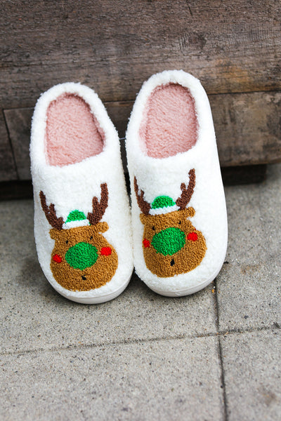 Holiday Reindeer Print Fleece Slippers - Sybaritic Bags & Clothing