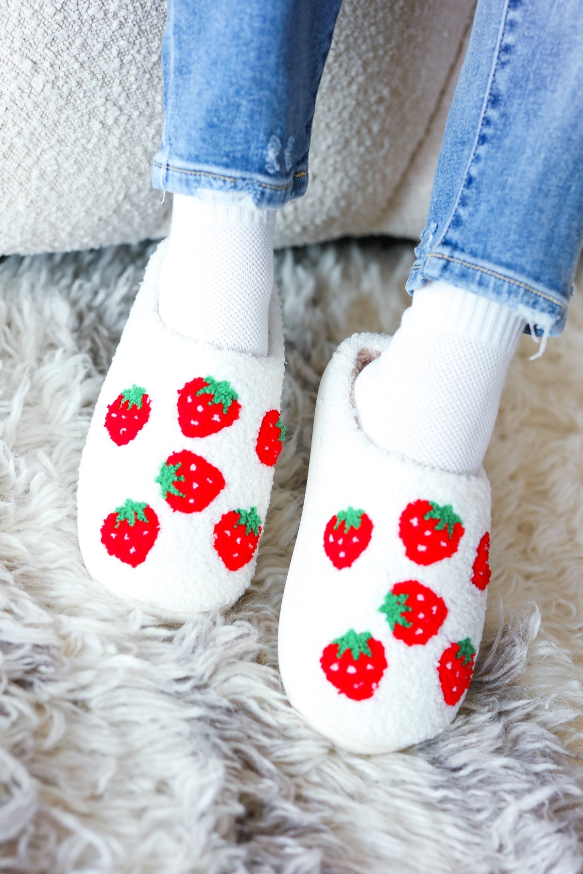 Strawberry Print Fleece Slippers - Sybaritic Bags & Clothing