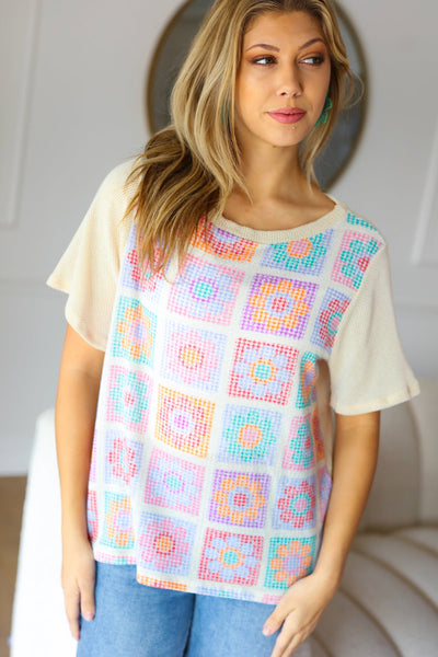 Everyday Oatmeal Flower Power Print Top - Sybaritic Bags & Clothing