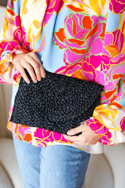 Black Raffia Woven Wrist Strap Clutch Bag - Sybaritic Bags & Clothing