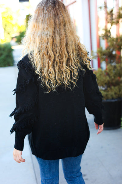 Make Your Day Black Fringe Detail Open Cardigan - Sybaritic Bags & Clothing