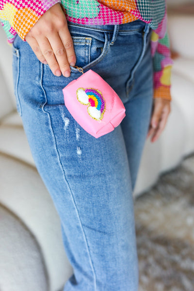Bubblegum Pink Rainbow Patch Coin Purse Keychain - Sybaritic Bags & Clothing