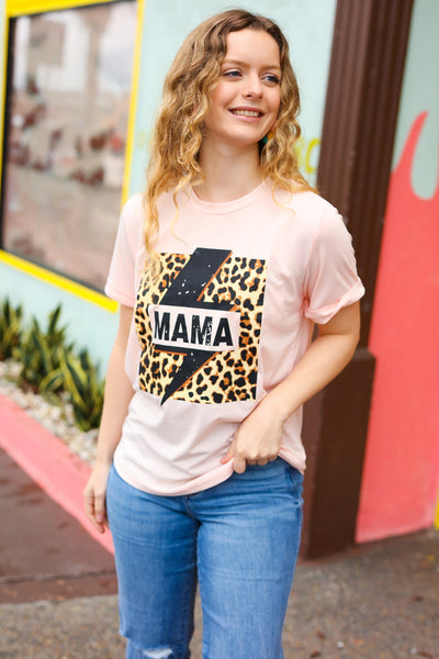 Peach "Mama" Animal Print Graphic Tee - Sybaritic Bags & Clothing