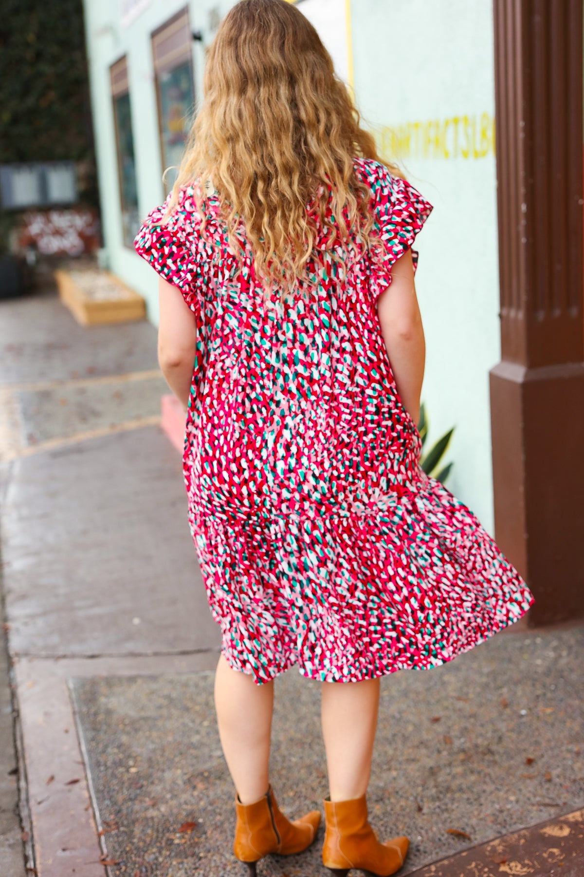 Fuchsia & Teal Abstract Dot Yoke Woven Dress - Sybaritic Bags & Clothing