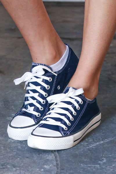 Navy Canvas Lace Up Sneakers - Sybaritic Bags & Clothing