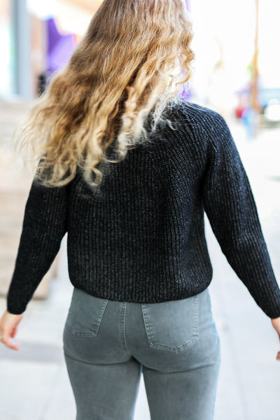 Black Mélange Round Neck Knit Sweater - Sybaritic Bags & Clothing