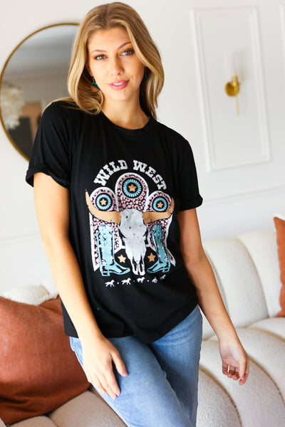 Black Cotton Wild West Graphic Tee - Sybaritic Bags & Clothing