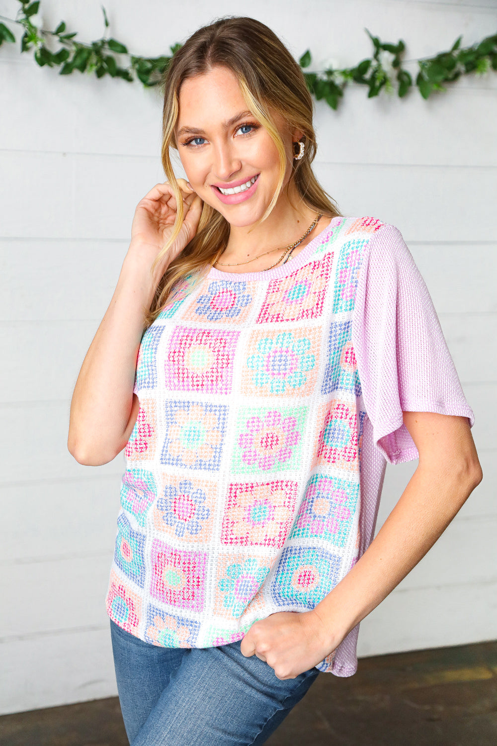 Lavender Flower Power Color Block Top - Sybaritic Bags & Clothing