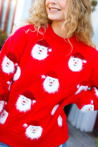 Santa Claus Sparkle Fuzzy Knit Sweater - Sybaritic Bags & Clothing