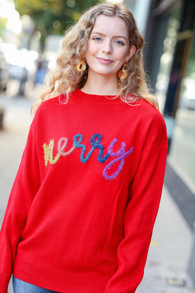 More The Merrier Red Pop Up Lurex Sweater - Sybaritic Bags & Clothing