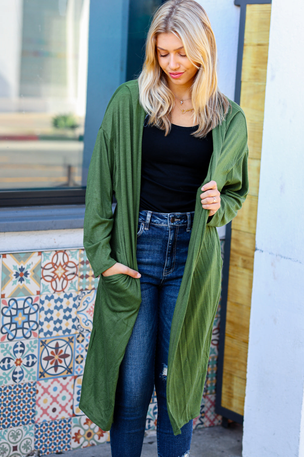 Over The Moon Olive Hacci Midi Open Cardigan - Sybaritic Bags & Clothing