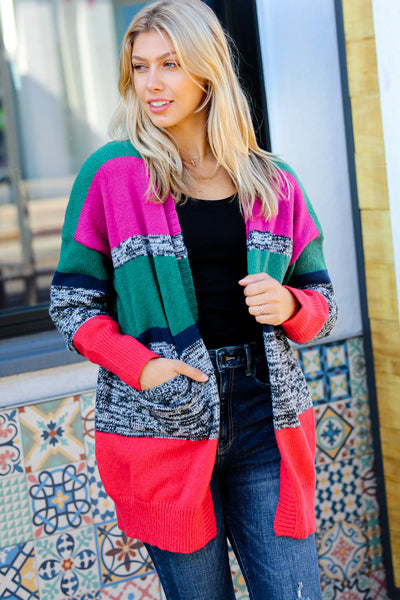 Face The Day Magenta & Hunter Green Two Tone Cardigan - Sybaritic Bags & Clothing